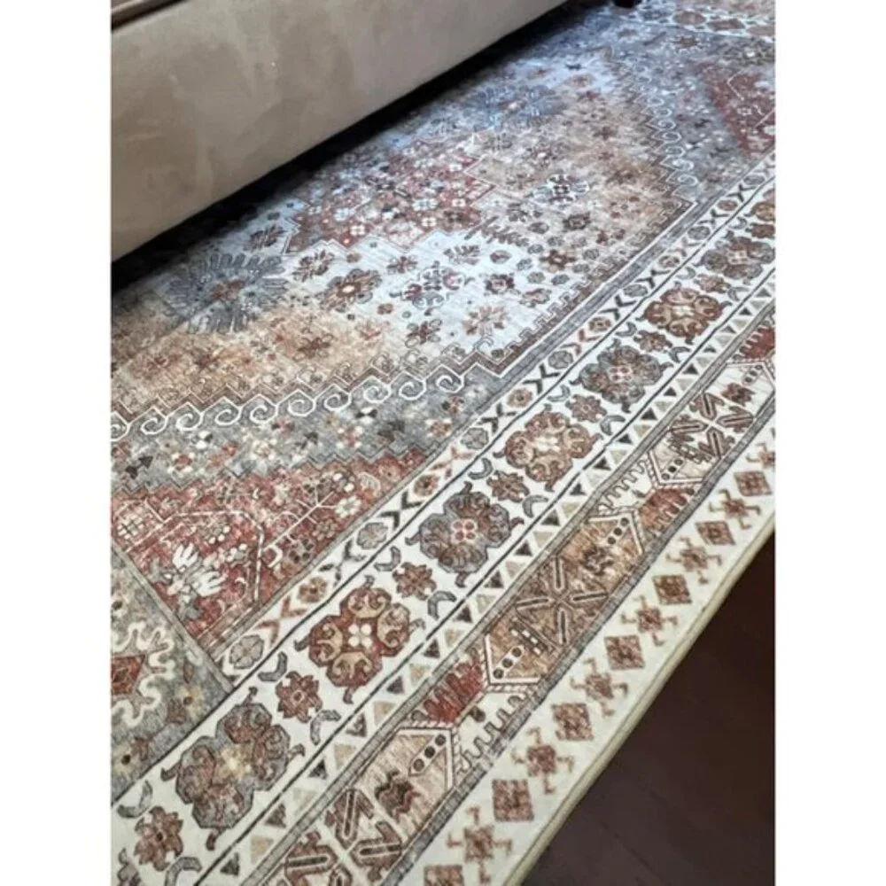 New 5x7 Washable Area Rug, Ultra-Thin Vintage Carpet for Room Decor - Beige